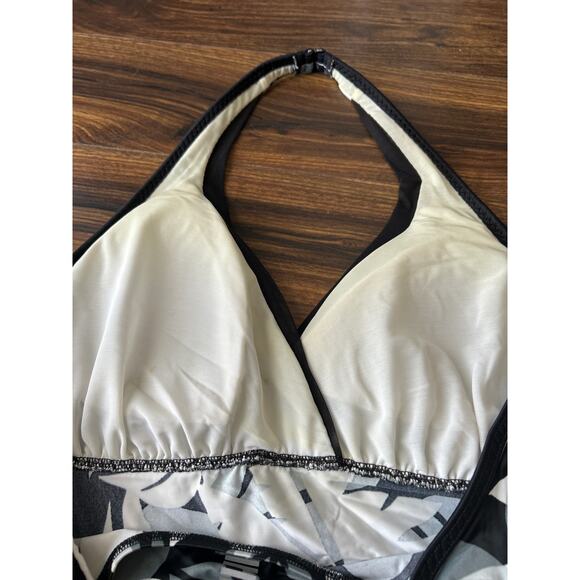 Lands End Tankini Top 18 Lot of 2 Black White Floral - Picture 4 of 8